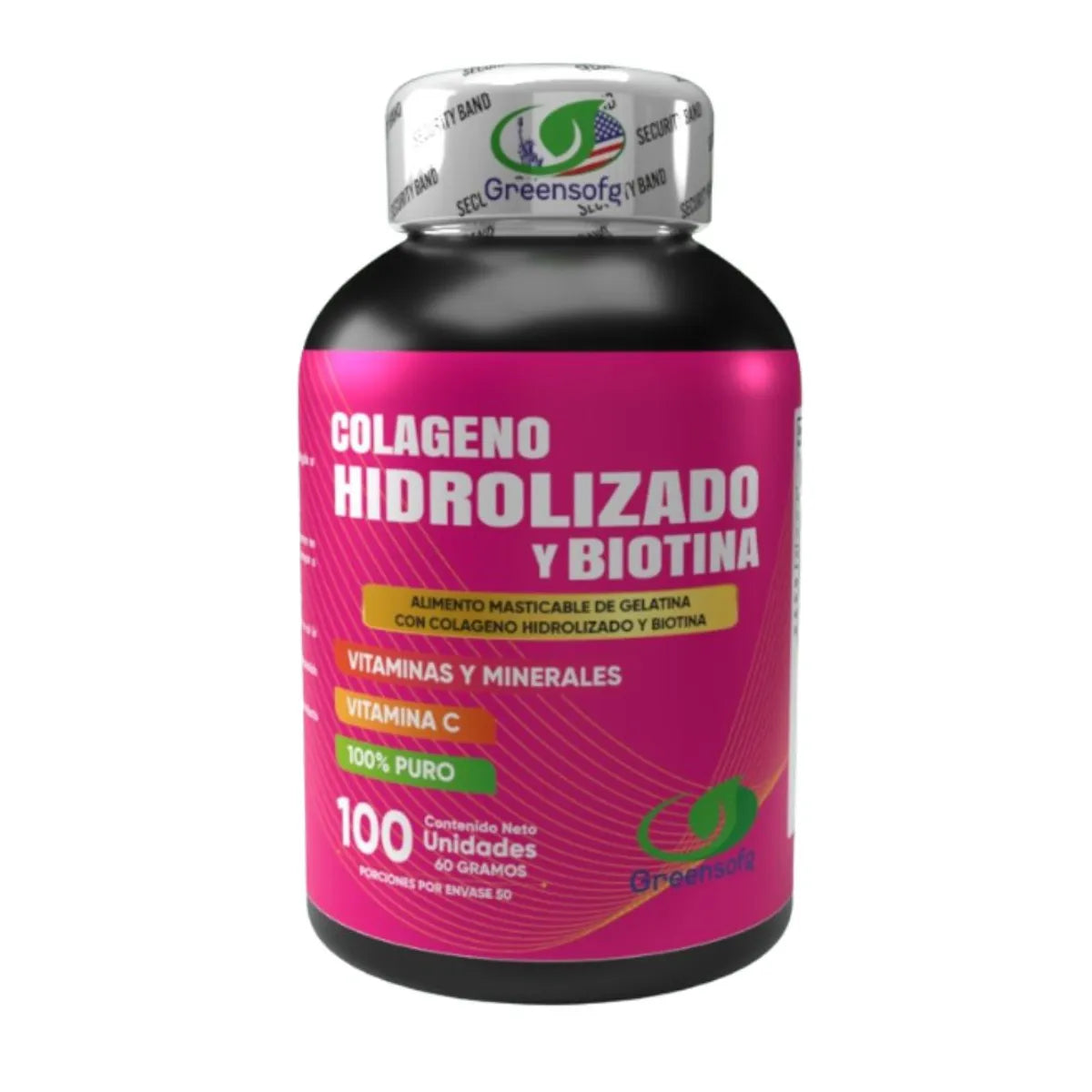 Greensofe Colágeno Hidrolizado y Biotina - 100 Cápsulas Blandas con Vitamina C Vitaminas y Minerales 100% Puro