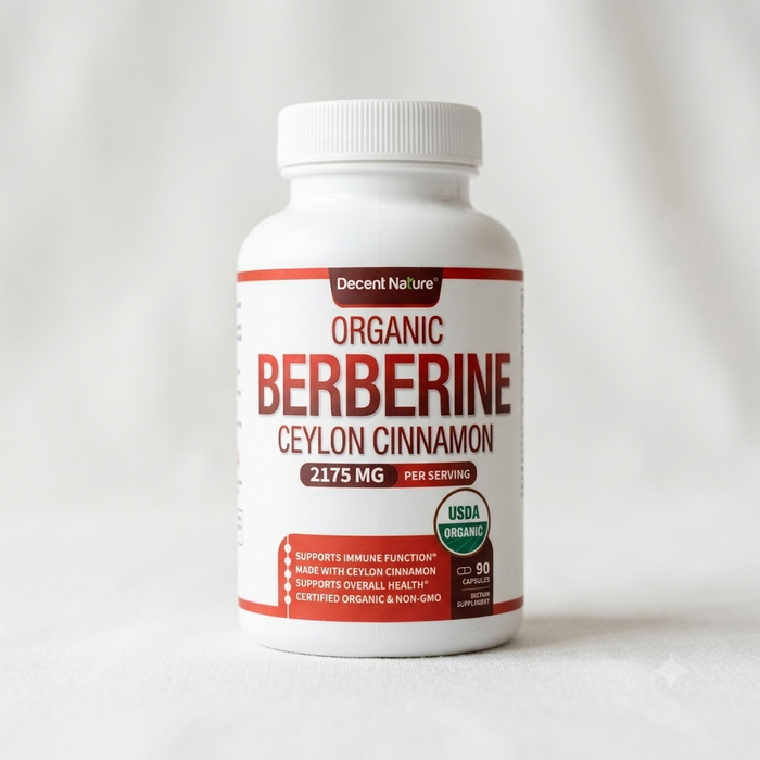 Decent Nature Organic Berberine + Ceylon Cinnamon 2175mg | USDA Organic | 90 Cápsulas Veganas