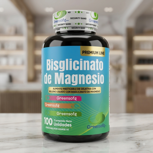 Greensofg Bisglicinato de Magnesio Premium Line - 100 Cápsulas Blandas Masticables con Relleno Líquido
